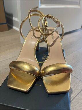 Gold Ankle-Strap Heels